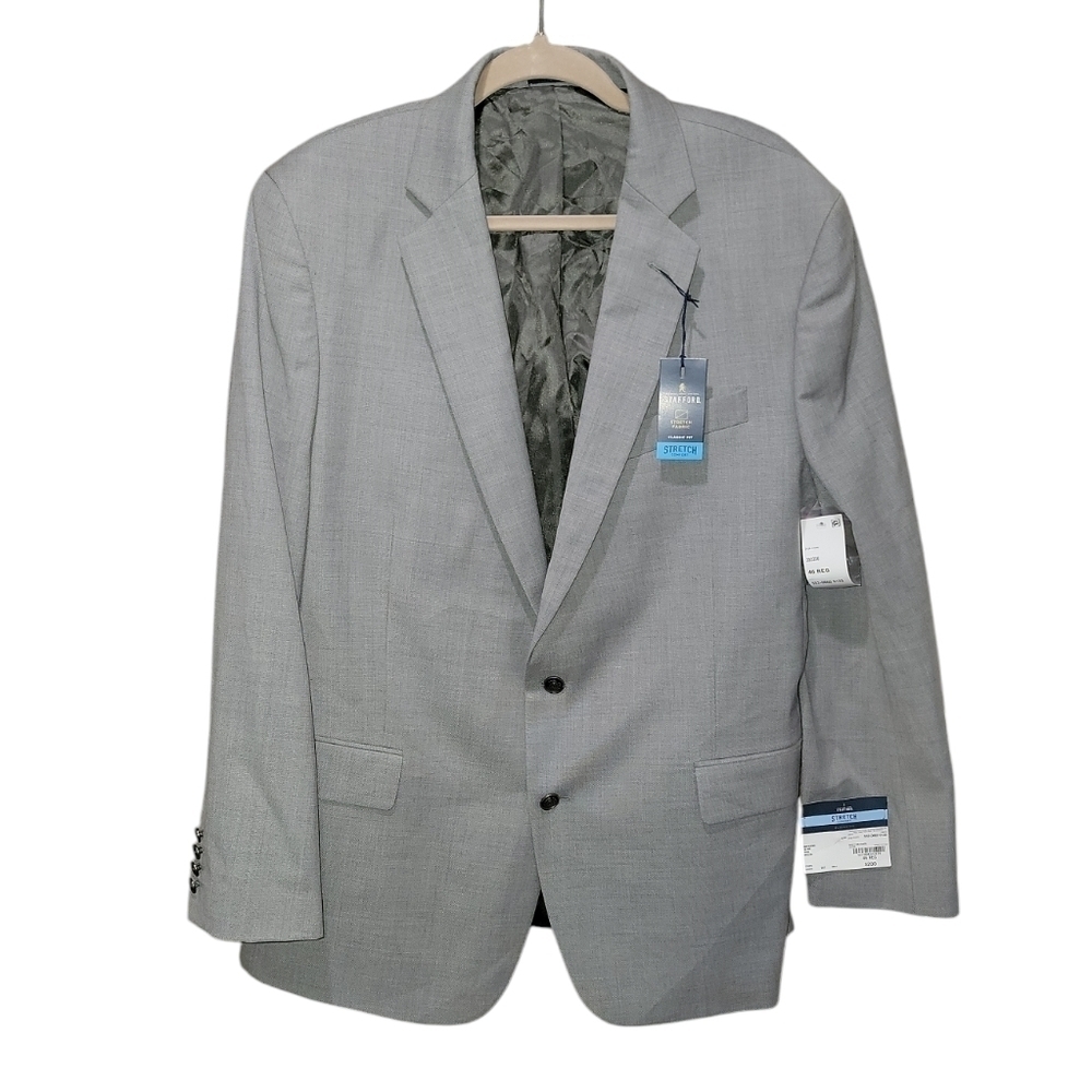 Stafford wool blend gray classic fit stretch size 46 hopsack blazer NWT!